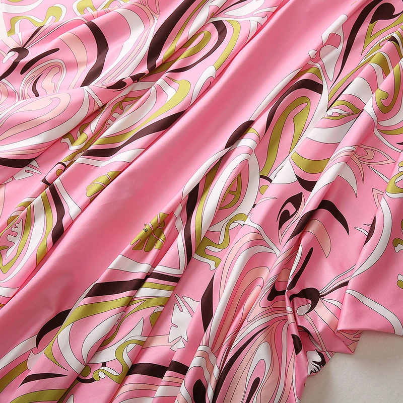 Fashionable Party Casual Bat Sleeve Dress Striped Printed Pink Robe Party Cocktail Beach High Quality Silk Cloak