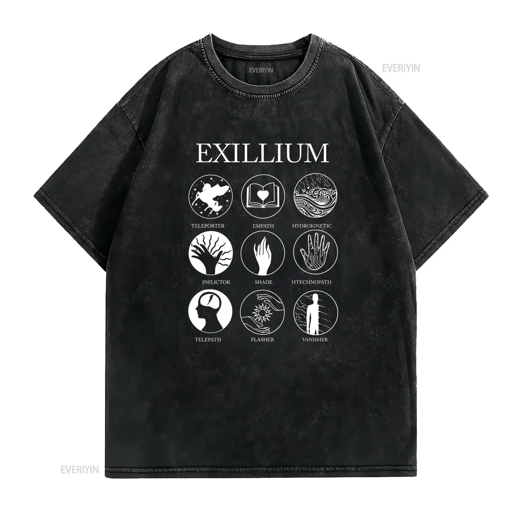 Keeper Of The Lost Cities Exillium Men'S Vintage T Shirt Black with White Geometric Design Casual Crew Neck Regular Fit