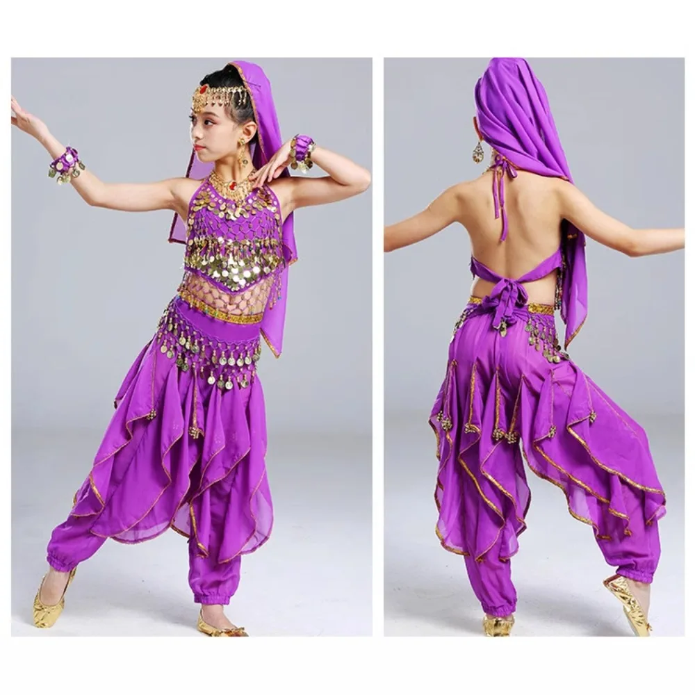 キッズベリーダンスコスチュームセット子供用インドダンス衣装フォークダンスパフォーマンスウェア