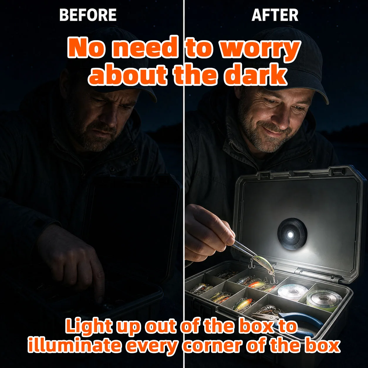 Instant-on sensor light upon opening the lid, trunk, fishing gear box, toolbox, universal installation-free smart LED lighting