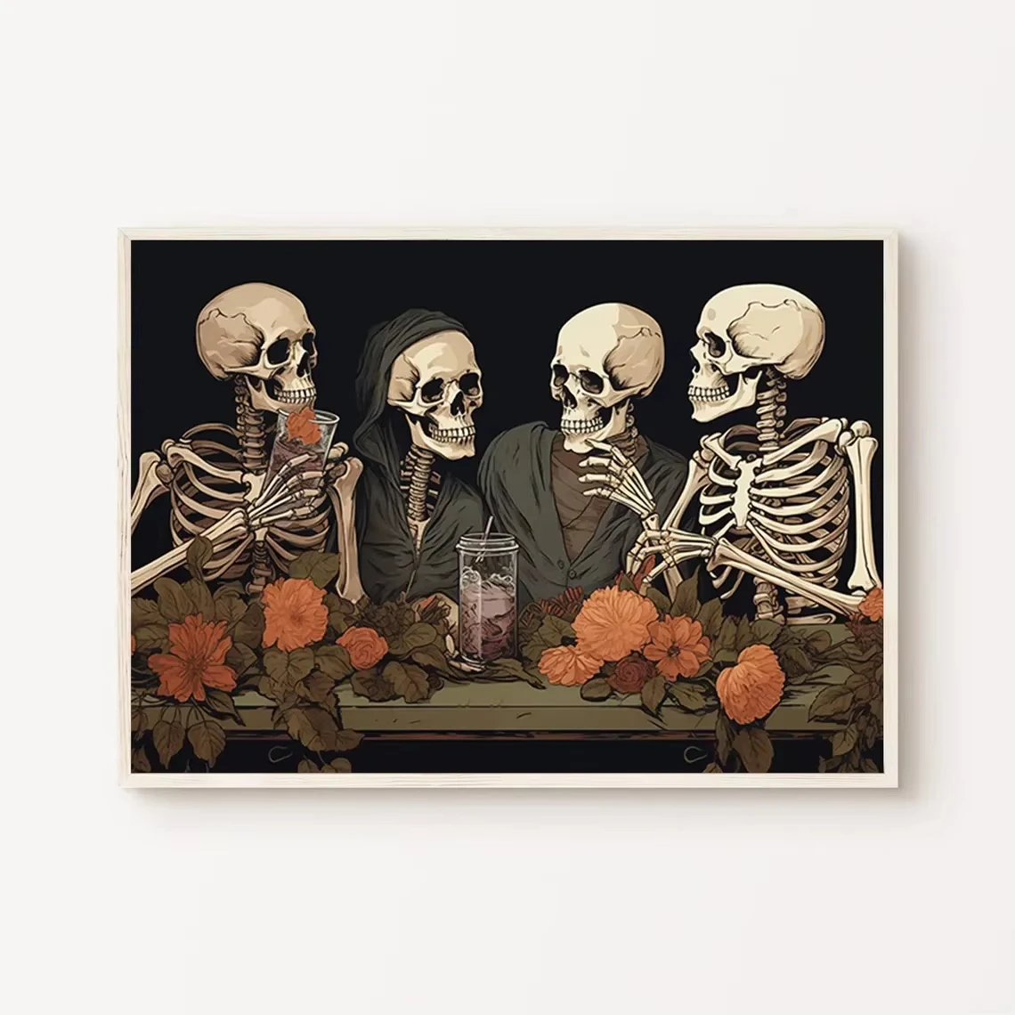 Gothic Skeletons Party Orange Flowers Oil Painting By Numbers DIY Canvas Wall Art Home Living Room Decor unframed