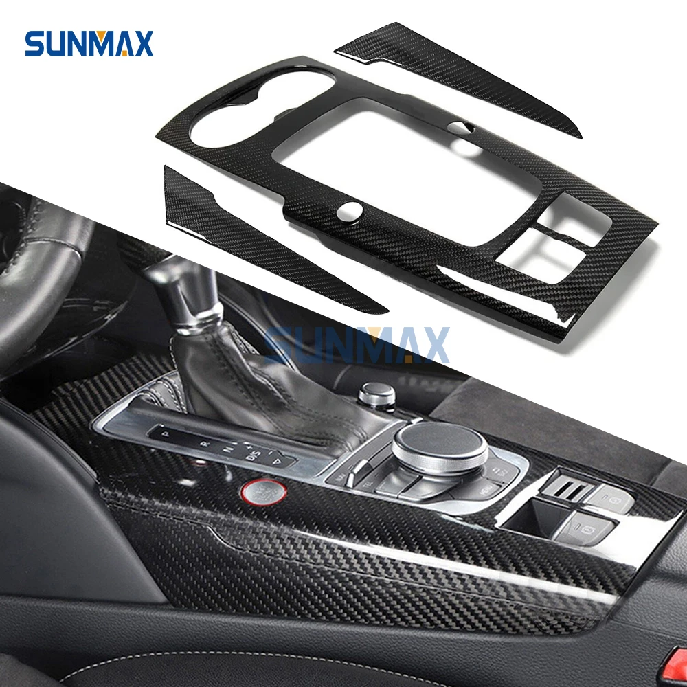 3pcs Forged Carbon Fiber Car Interior Center Console Cover Gear Shift Side Panel Trim For Audi A3 8V S3 RS3 2014-2019