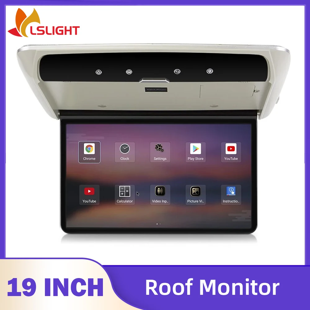 19 Inch Ceiling Mounted Car Monitor Multimedia Video Player 1080P Android 10 TV Roof Mount IPS Screen For SUV RV Motorhome