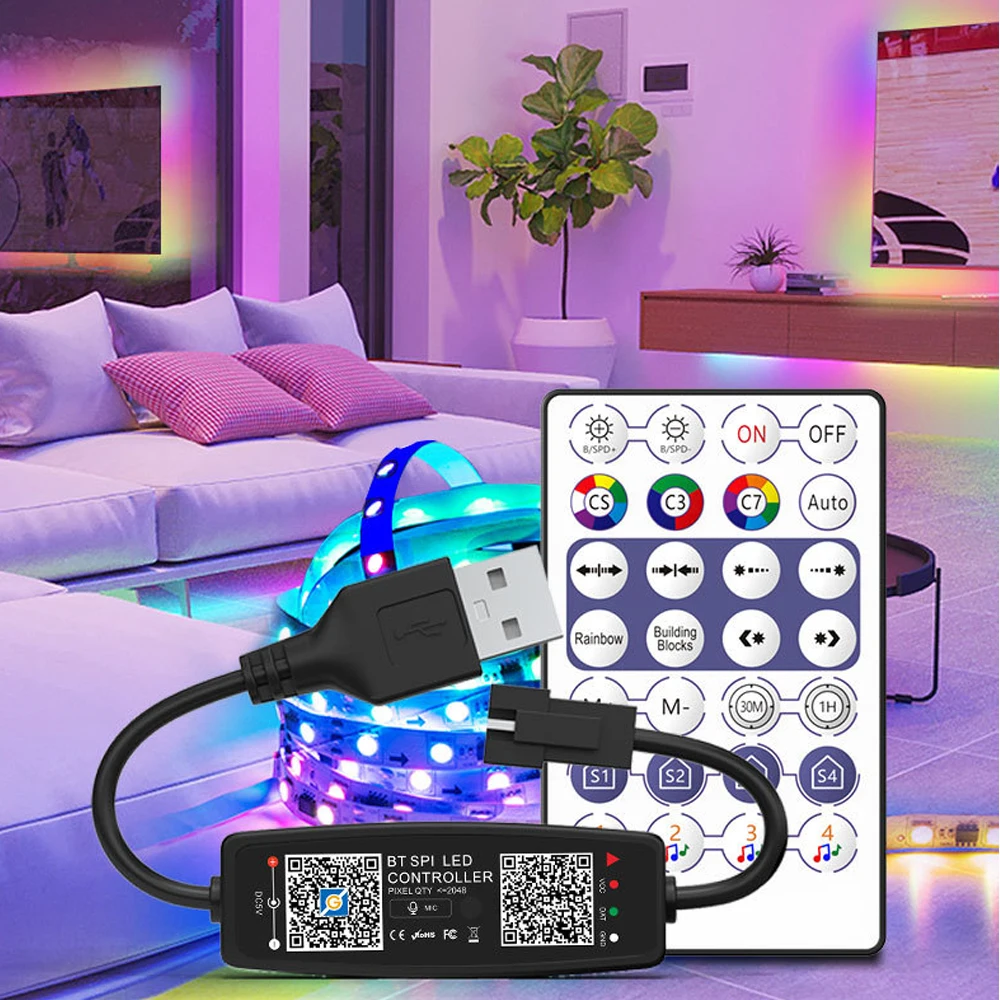 Kontroler LED muzyka Bluetooth z mikrofonem WS2811 WS2812B do SK6812 WS2812 Pixel LED pasek światła APP 24/28 klawiszy zdalnego DC5-24V