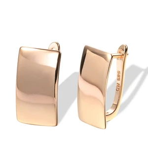 Pendientes de colgación brillante 585 Pendientes cuadrados simples de oro rosa para mujeres Joyas finas diarias de alta calidad 12 mejores ventas de oro Rose Rose - №6