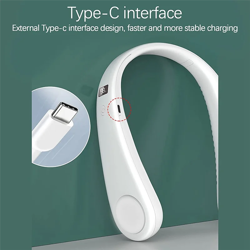 Ventilador de silicona sin hojas de 3 velocidades, ventilador eléctrico portátil deportivo silencioso, ventilador portátil para colgar en el cuello con manos libres para el hogar y al aire libre