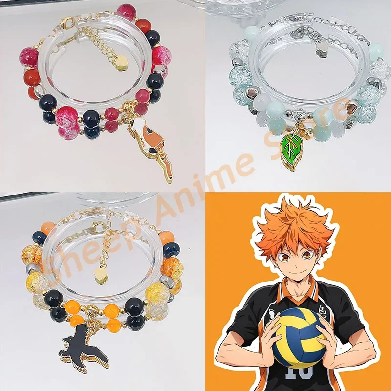 New High School Volleyball Boy Bracelets Anime Haikyuu Cartoon Hinata Shoyo Figure Cosplay Round Time Gem Bangle Accessory Gifts