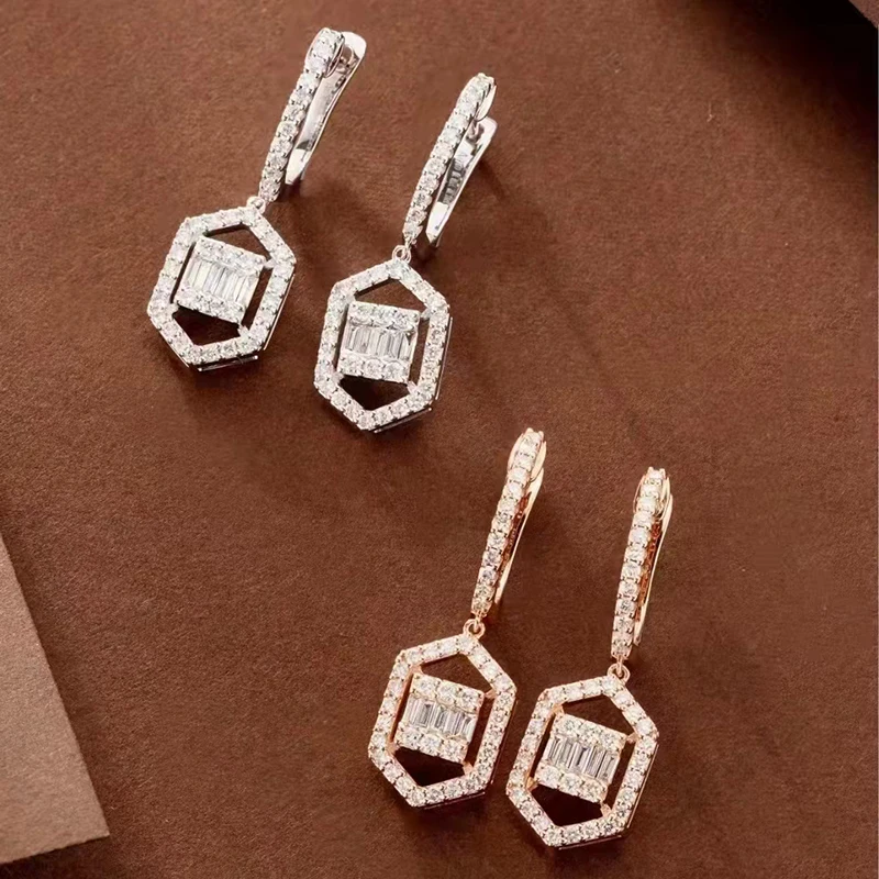 100% 18K White Gold Real Diamond 0.78 Carat Drop Earrings For Women Trendy Engagement Gift Fine Jewelry