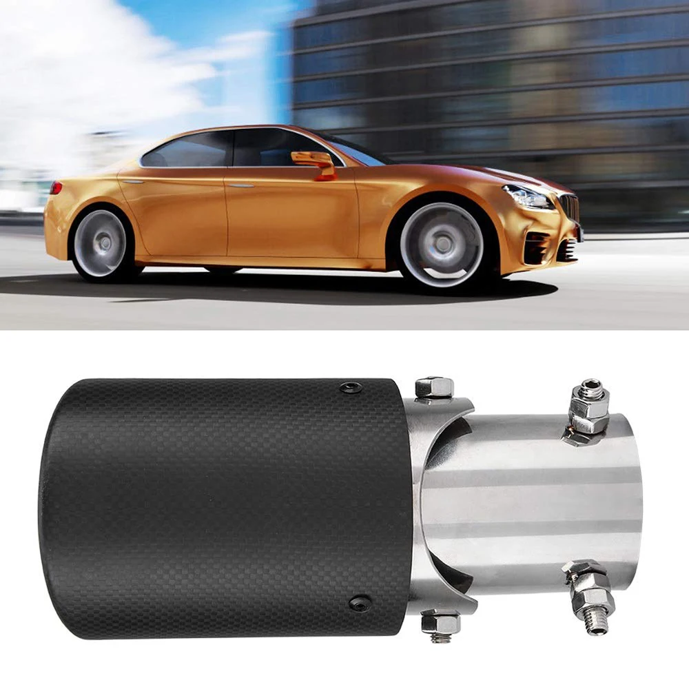 Stainless Steel Carbon Fiber Tail Throat Straight Edge Single Exit Car Exhaust Pipe Muffler End Tip Tailpipe 63-89 mm