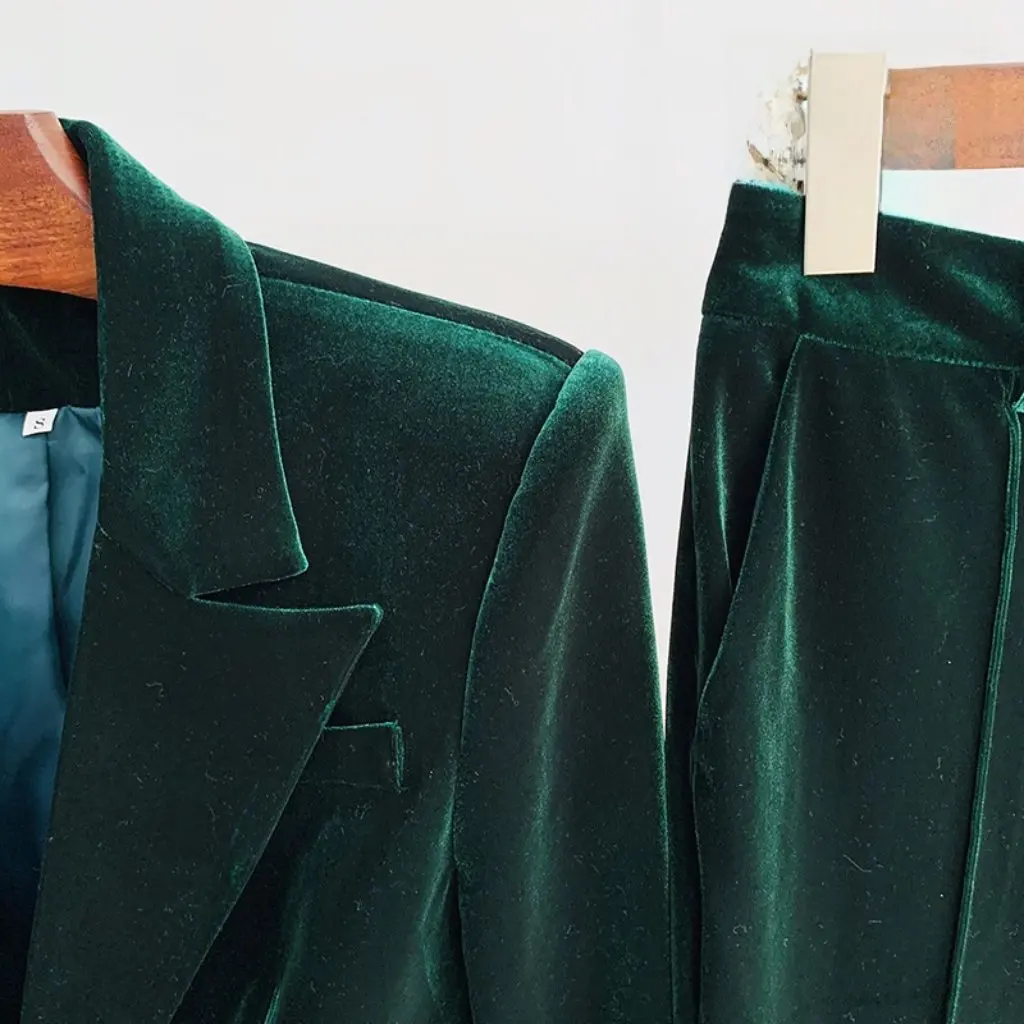 

Gold Velvet Suit Jacket And Slim Bootcut Pants Two-Piece Set Quality Spot Winter Professional Fashion Women's Ensemble