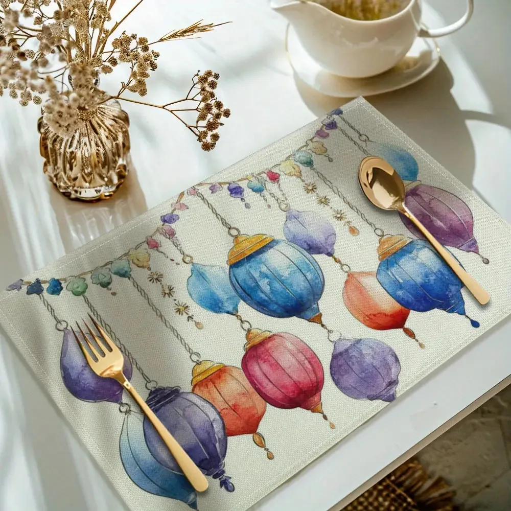 2D Flat, Ramadan, Eid Al-Fitr, Eid Al Adha, Tablecover Moon Lamp Printed Placemats, Table Mats