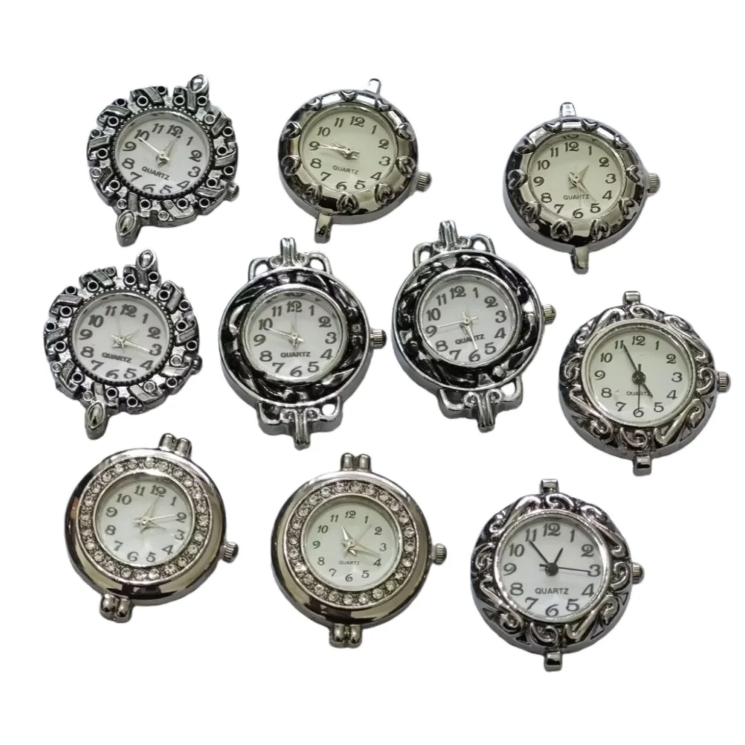 10PCS Mixed of Silver Tone Quartz Watch Face Charms