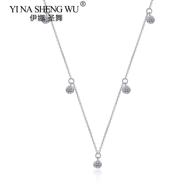 925 Sterling Silver Plated Necklace for Women 0.5ct Moissanite Fashion Clavicle Chain Valentine's Day Gift Daily Accessories