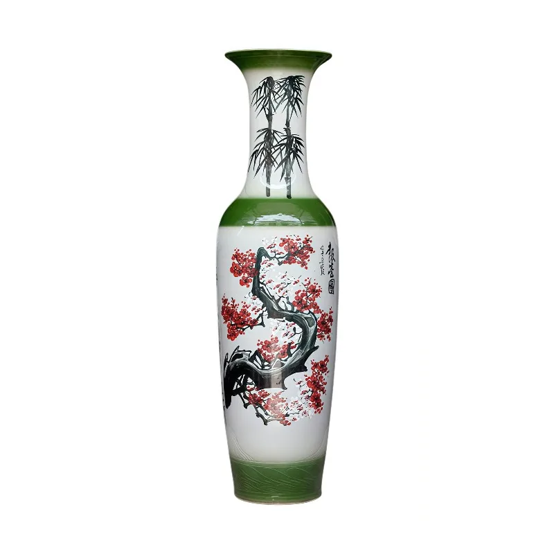 Jingdezhen ceramic hand-painted peony floor-to-ceiling large vase living room Chinese hotel opening decoration ornament