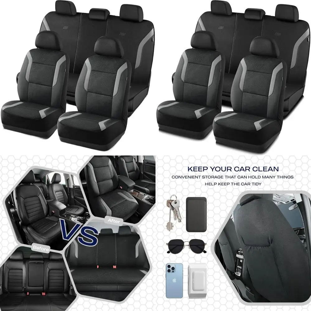 

Grey Air-Cooled Mesh Seat Covers with Memory Foam, Full Set for Cars, Vans, Trucks, and SUVs, Airbag Compatible Comfort Protecti