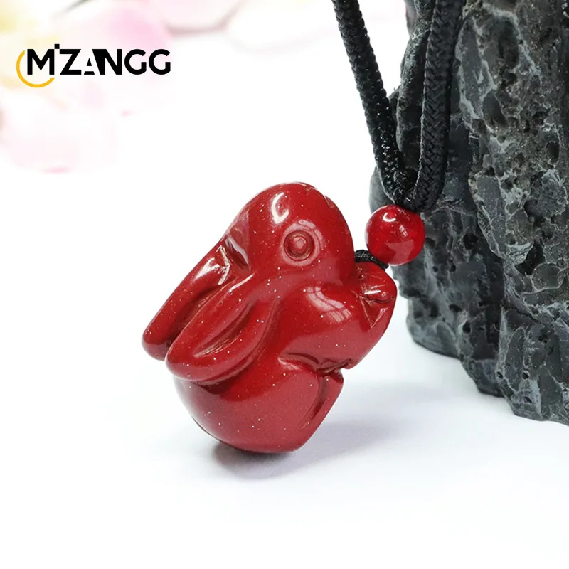 Genuine Natural Cinnabar Pendant Purple Gold Sand Rabbit Necklace Exquisite Cute Luxury Ladies Jewelry Mascot Holiday Gift