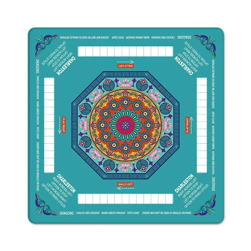 American Bohemian Mandala Lotus Rules Mahjong Table Mat Anti-Slip Noise Reduction for Card Game Table Playing Room Home Decor