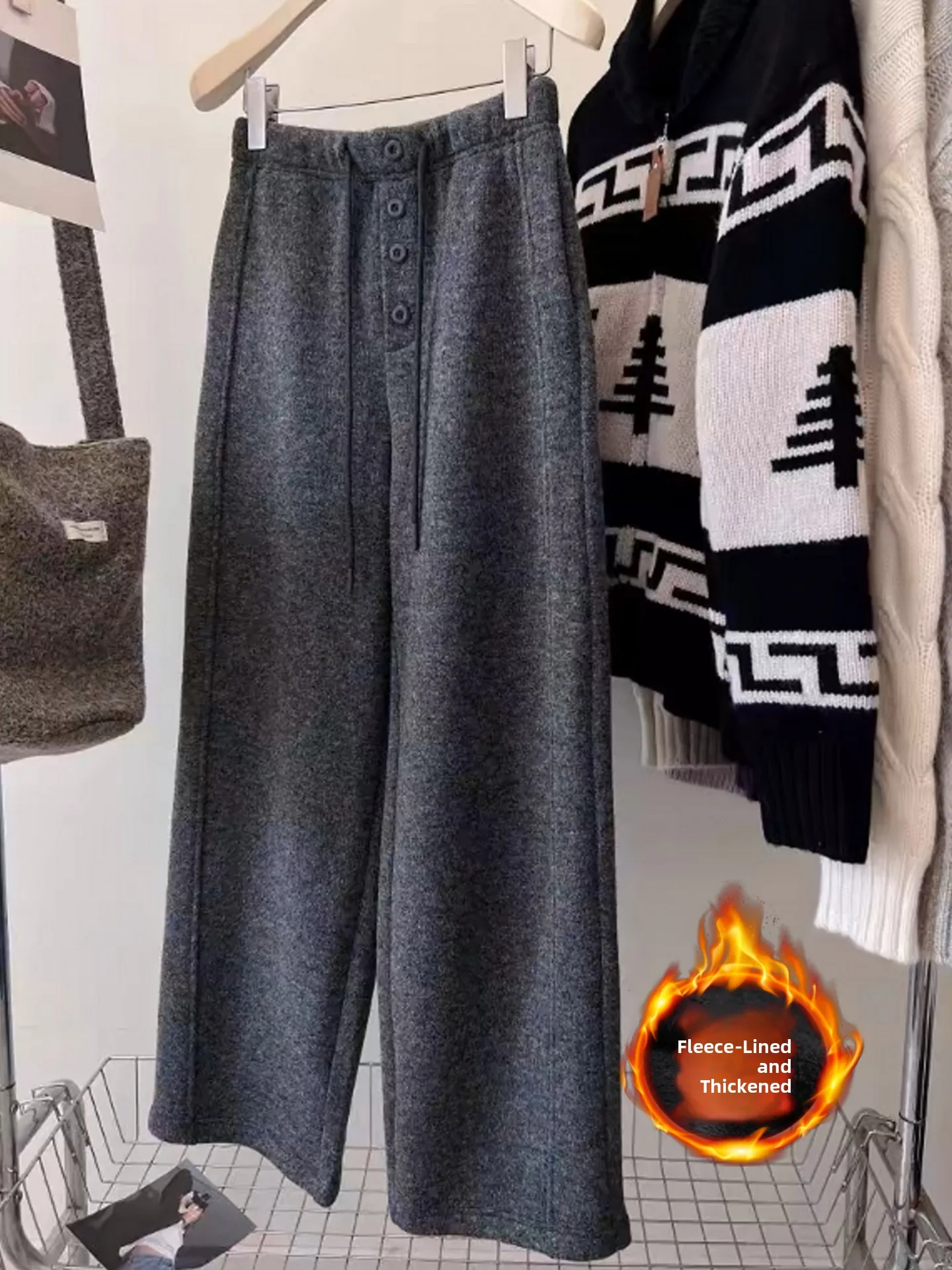 

Мягкие широкие брюки Camere на подкладке Thiened Fce, женские свободные утягивающие повседневные брюки прямого кроя с высокой талией, осень-зима