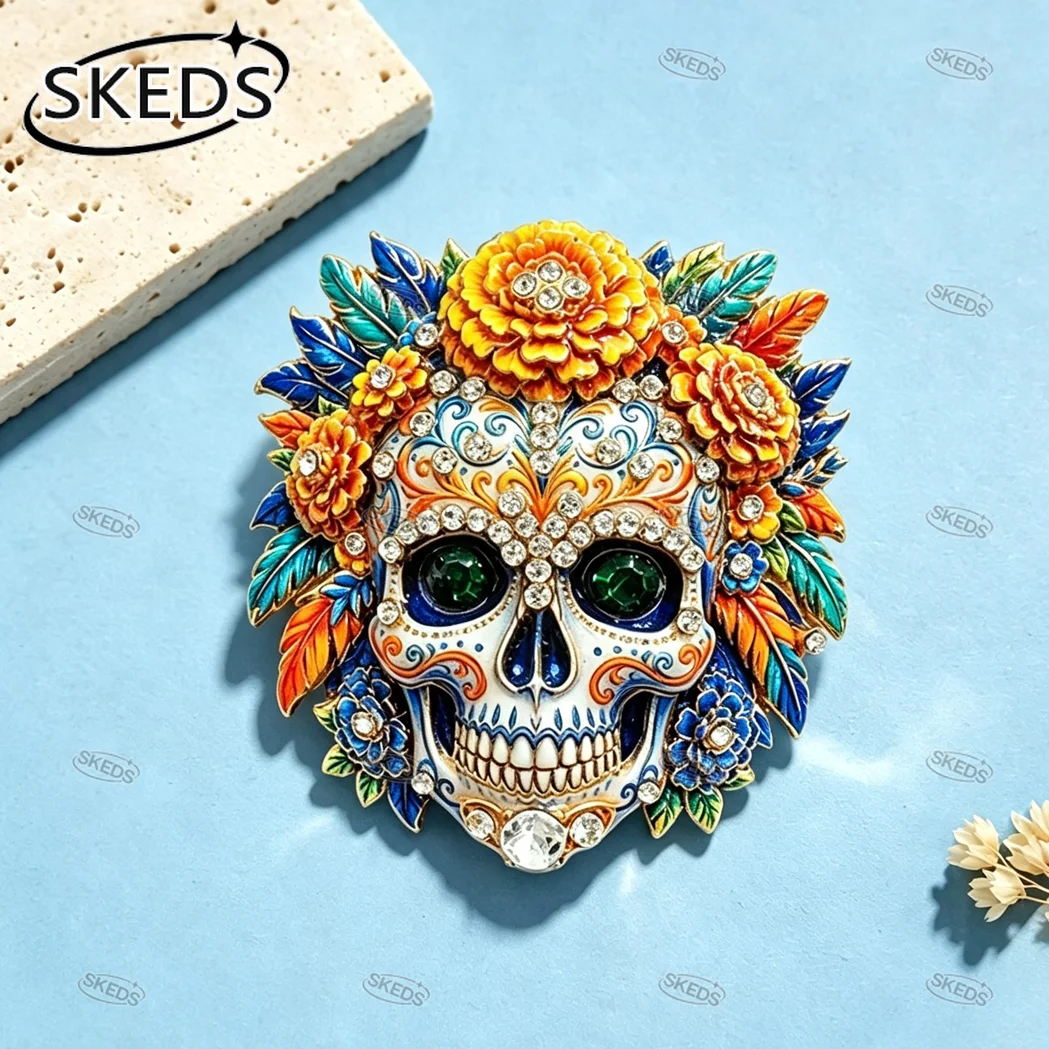 SKEDS Halloween-Broschen Totenkopf Geist Hexe Kürbis Anstecknadel Kristall-Strass Damen Anzug Kleidung Deko Feiertagsschmuck Geschenk – Detail 3