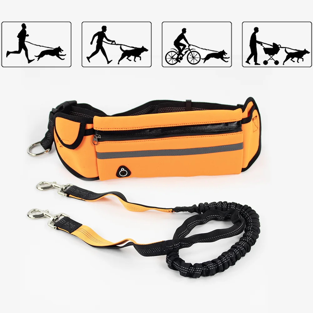 Detachable Running Outdoor Hands Free Extendable Dog Leash Reflective Waist Bag Multi-function Pet Leash For Dog