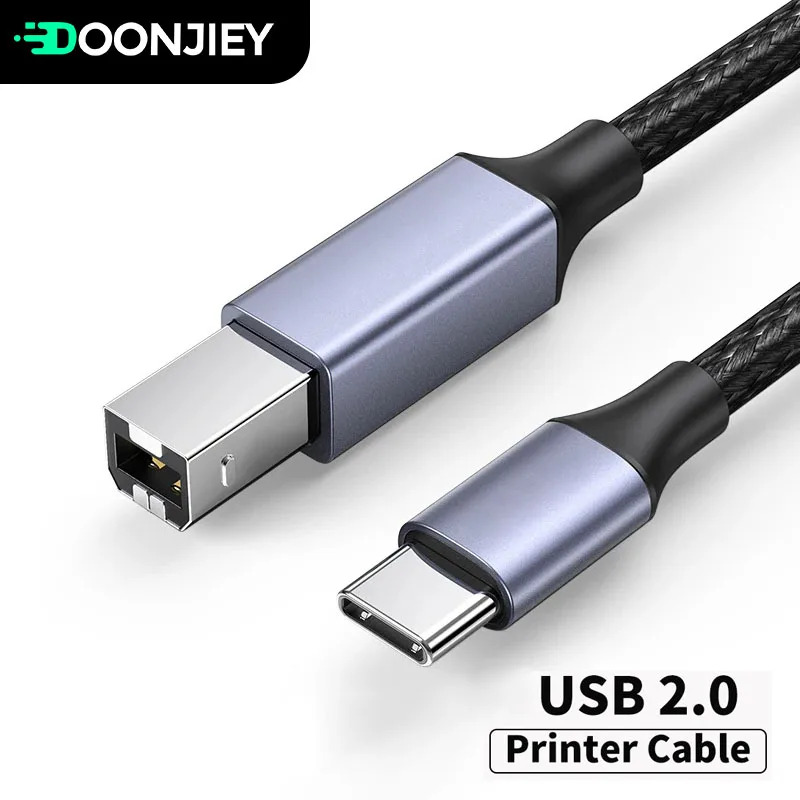 USB C to USB B 2.0 Cable for Epson MacBook Pro HP Canon Brother Samsung Printer Fax Machine Braided Type-C Printer Scanner Cord