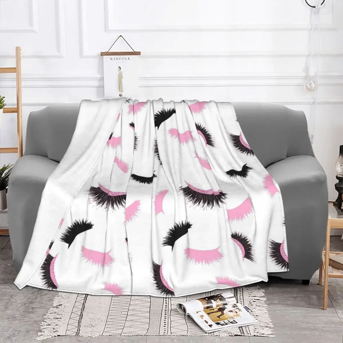 Lashes Closed Eyes Knitted Blankets Flannel Cartoon Beauty Eyelash Glam Super Warm Throw Blankets for Bed Bedroom Quilt