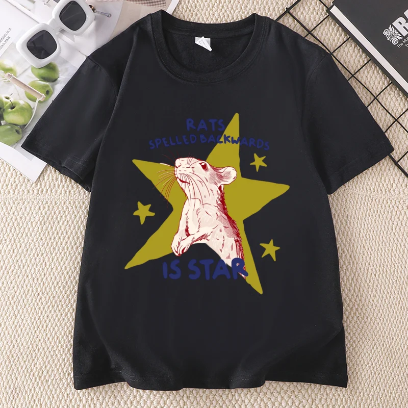 Rats Spelled Backwards Is Star T-shirt Men Women Short Sleeve Rat Tshirt Funny Animal Graphic Tee Cotton Casual Printed Tees