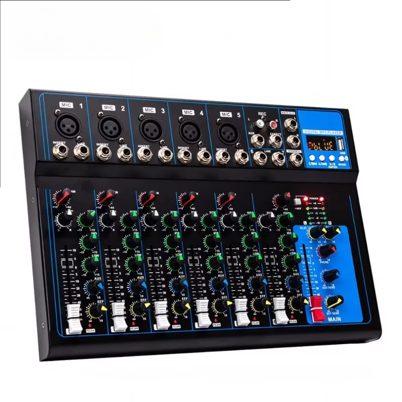 

F7 7 Channel Small Mixing Console with USB Function Stereo Guitar Instrument Mic Line Audio Mixer Sound System Home Live Studio