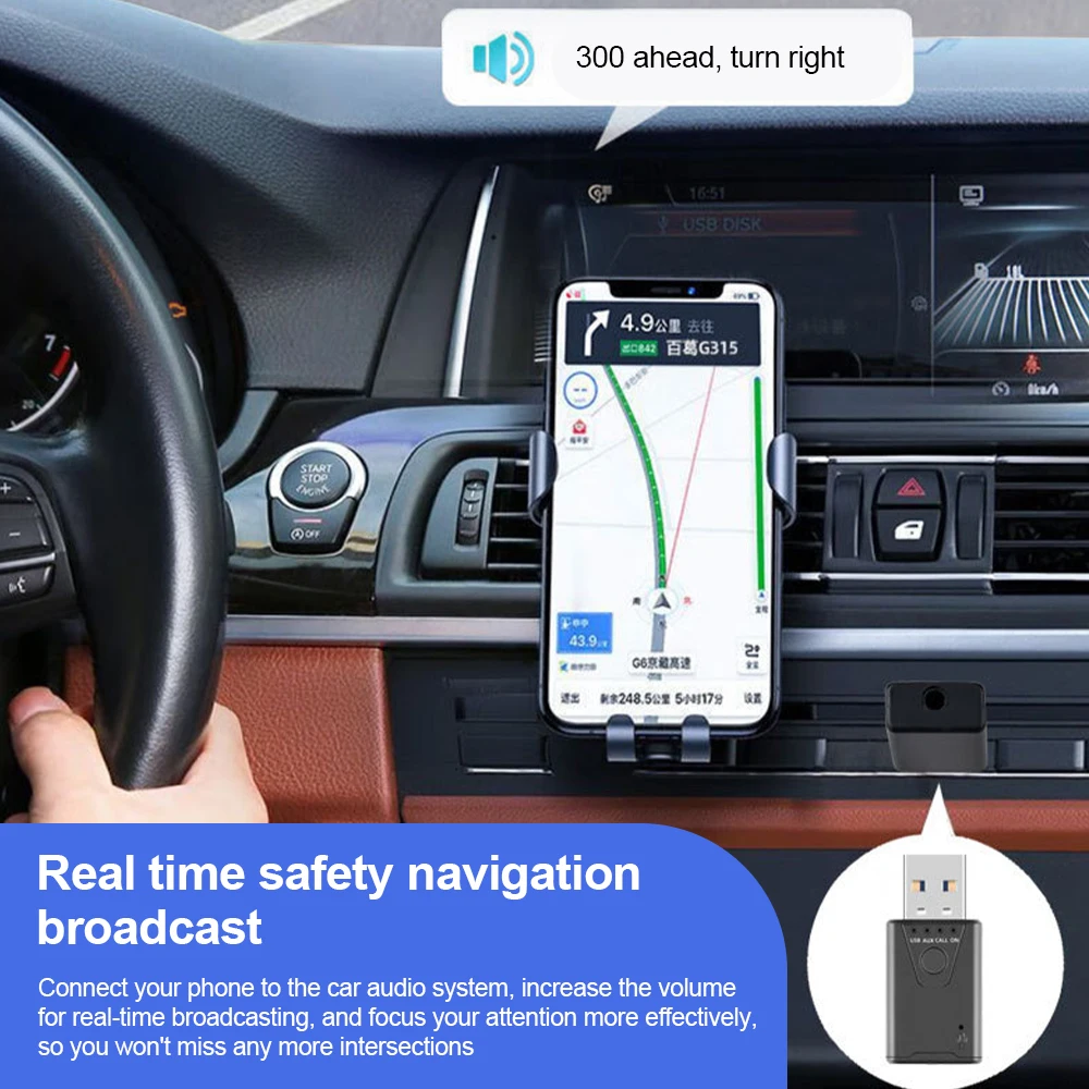 Bluetooth 5.4 Audio Receiver Transmitter USB To 3.5mm AUX Car Wireless Music Adapter With MIC for Car Kit TV PC Headphone