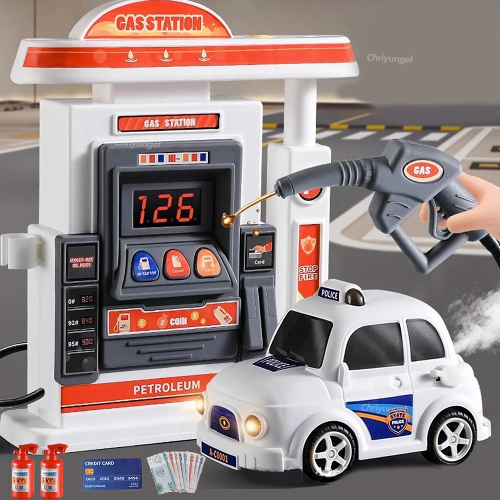 

Gas Station Toy for Kids Simulation Gas Pump Toy Model with Spray Car Set Pretend Play Educational Toys Gifts for Boys Girls