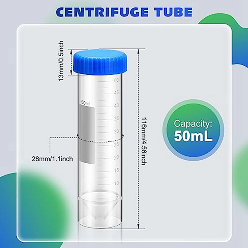 أنابيب الطرد المركزي للمختبرات مع قبعات المسمار ، أغطية أنابيب الاختبار المختبرية ، البولي بروبلين ، 50 مللي ، عدد 100