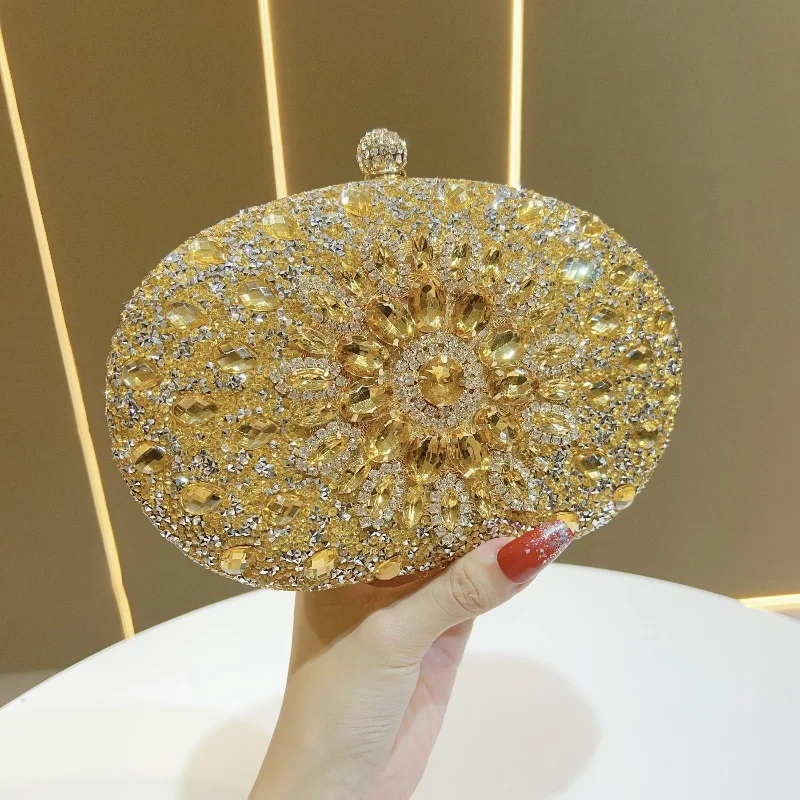 Diamond Sunflower Dress Banquet Bag Luxury socialite temperament Versatile diamond studded diagonal cross sma