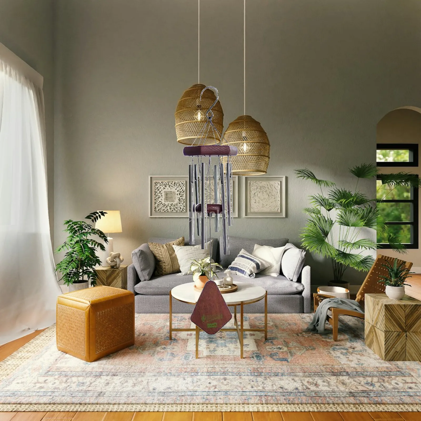 Outdoor Metal Bells Wind Chime Wooden Hanging Decoration Crafts for Home Garden Balcony Indoor Wall Ornament