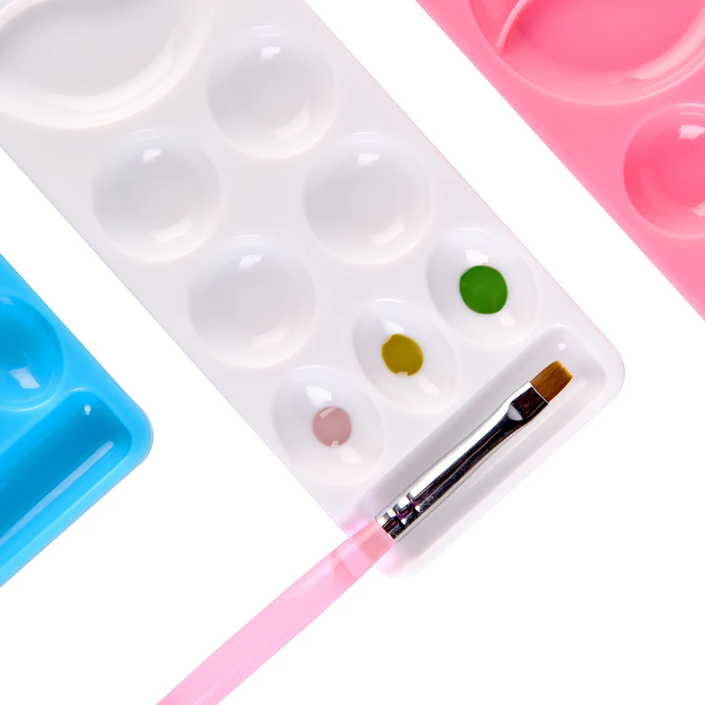 Paleta de colores para decoración de uñas, 10 rejillas, plástico, esmalte de uñas en Gel, pintura, bandeja de placa mezcladora de colores con soporte para pinceles, herramienta de pintura DIY, 1 ud.