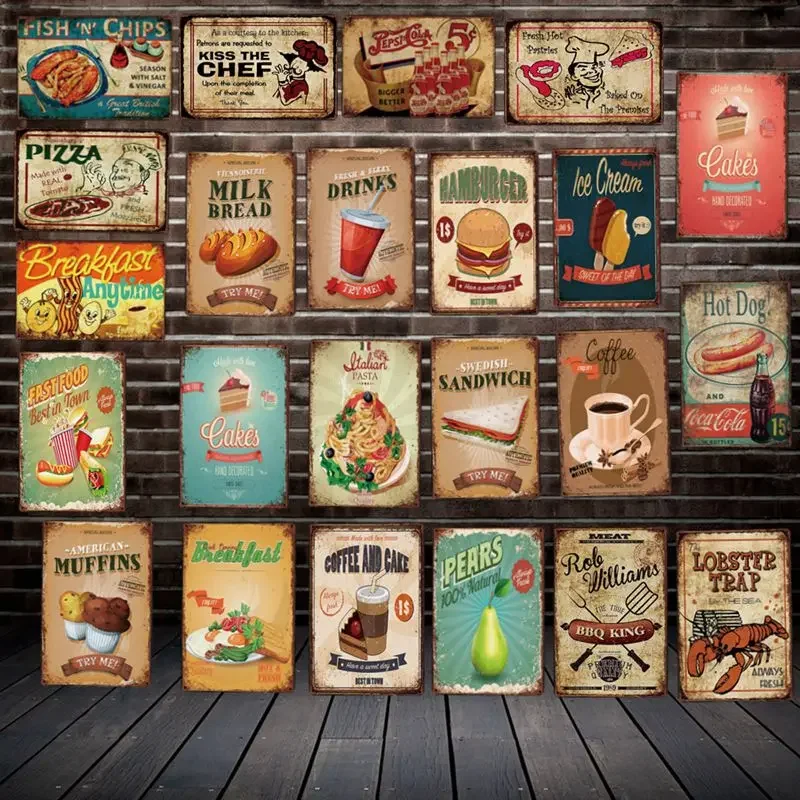 

[ DecorMan ] FAST FOOD Drink PIZZA BBQ MILK Metal Paintings Bar PUB Decor LT-1794