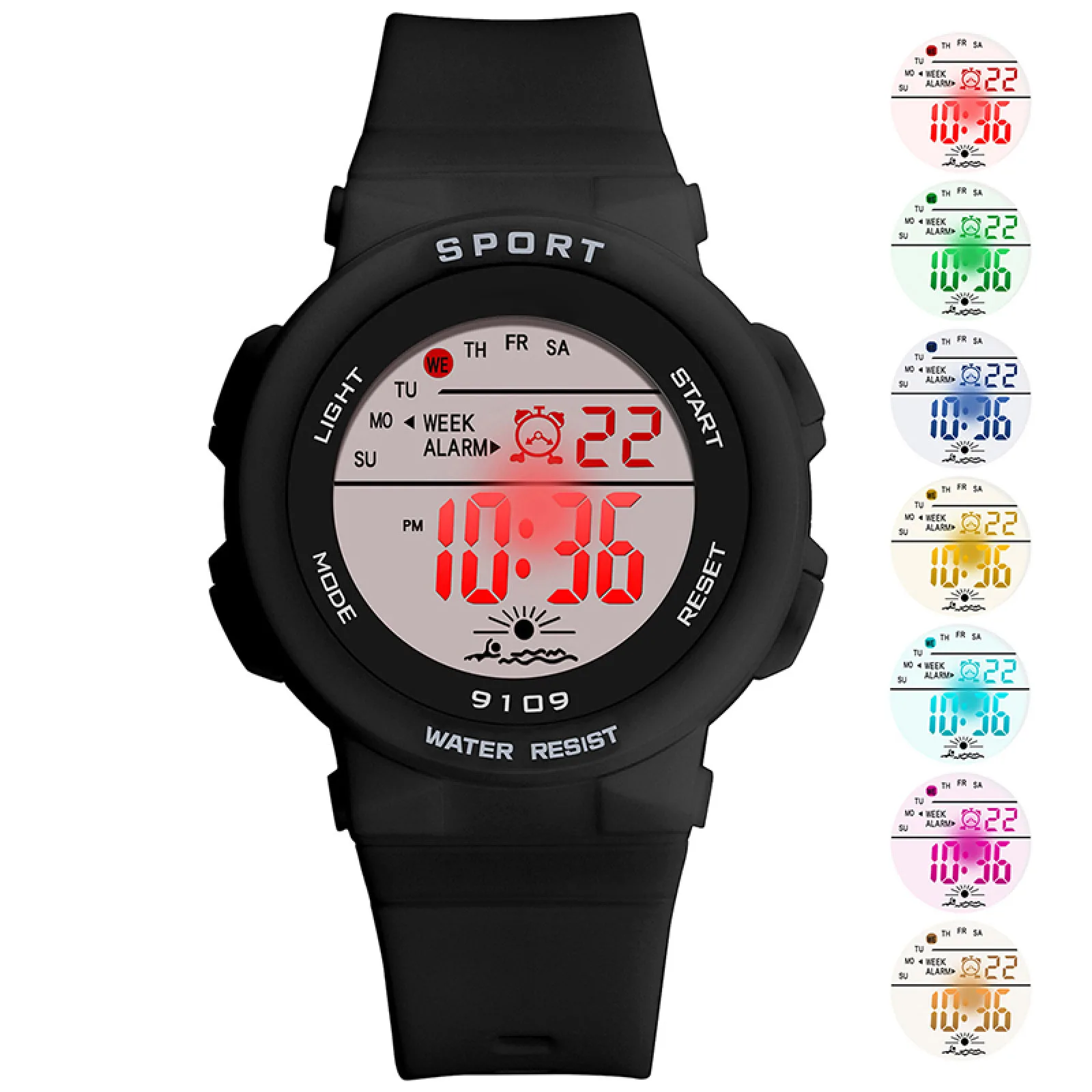 9109 Digital Electronic Colorful Luminous Timing Alarm Stopwatch Chronograph For Girls Kids Boys Waterproof Wristwatch
