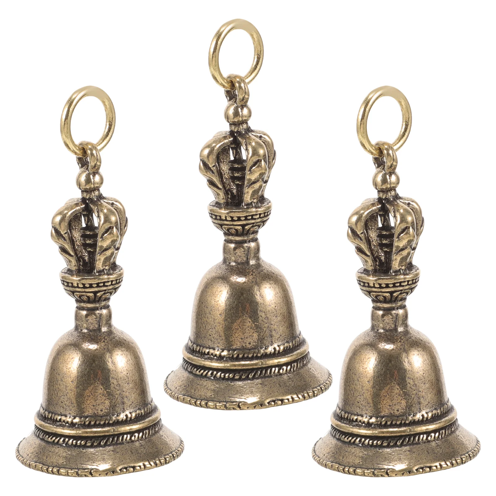 3 Pcs Bell Keychain Pendant Craft Bells Jingle Fob Vintage Small Christmas Charms for Jewelry Making Brass DIY Crafting