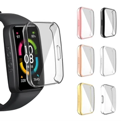 Etui ochronne na pełny ekran dla zespołu honorowego 6 7 obudowa zegarka miękka osłona ochronna TPU dla Huawei Band 6 silikonowy pasek zderzaka