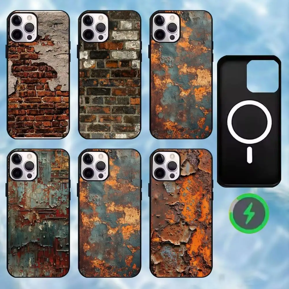 

R-Retro Industrial Style Rusty Phone Case For iPhone17,16,15,14,13,12,11 Plus,Pro Max Magnetic For Magsafe Wireless Charging