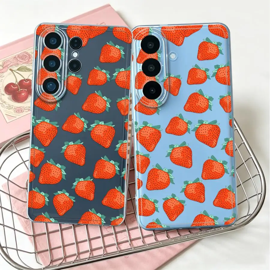 Phone Cover Case for Samsung Galaxy S26 Ultra Note 20 Ultra 10 S23 Ultra S22 FE S25 Edge S23Ultra S24 S20 Plus S21 Strawberry