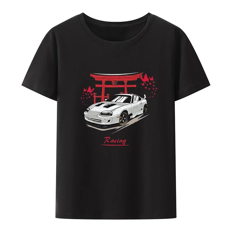 Men's Car Letter Graphic Print Short Sleeve Round Neck Tee Hipster Women's Tops Tees Breathable Classic Popular Otaku Vintage