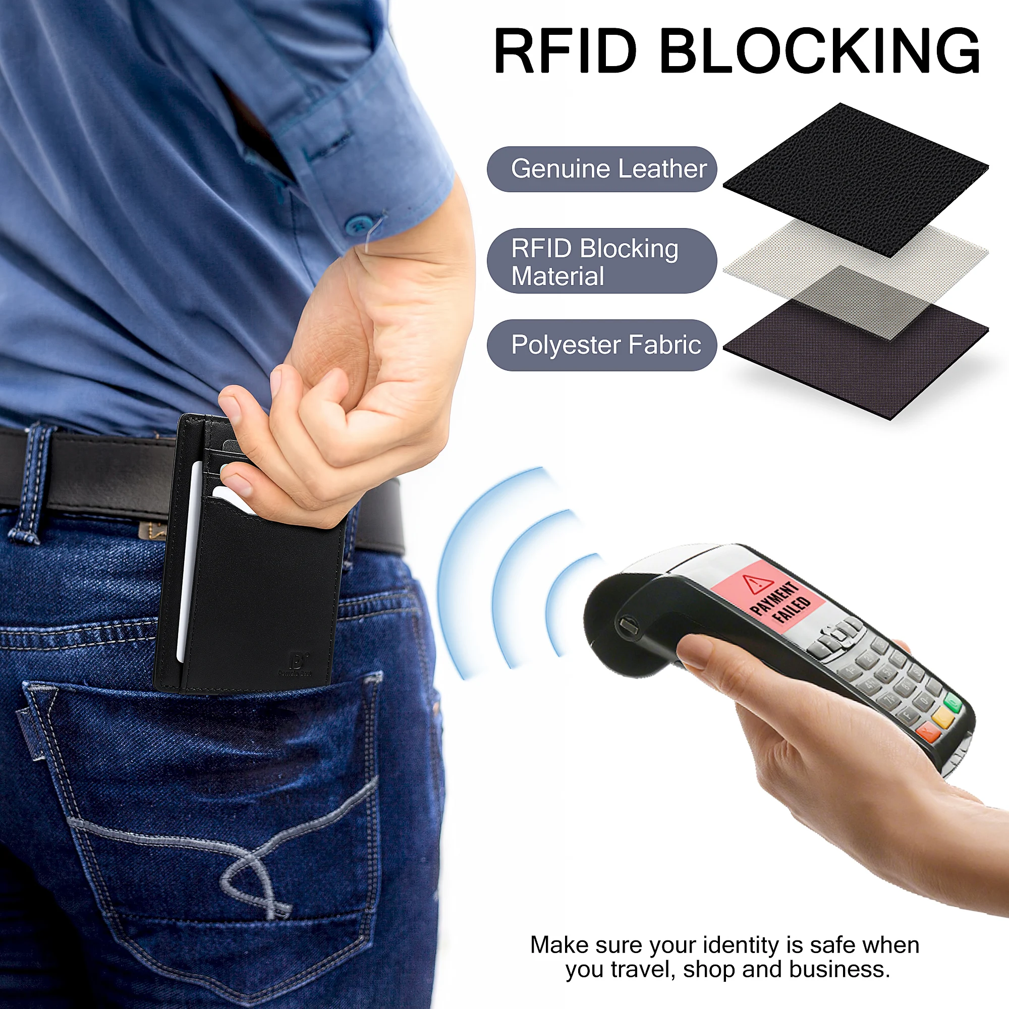 Pomelo Best Mens Wallet Slim Genuine Leather Purse with RFID Blocking Ultra-Thin Credit Card Holder for 7 Cards and Cash Ideal