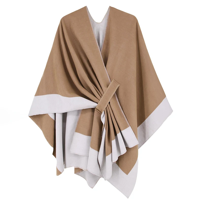 Winter Warm Ponchos And Capes For Women Shawl Two Sided Wearable Thicken Blanket Soft Scarf Acrylic Wraps Pashmina Bufanda