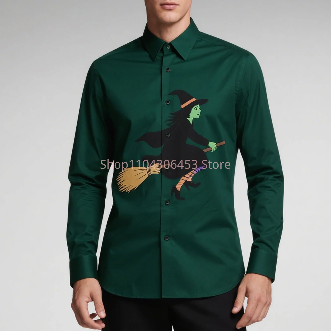 2025 Men's Halloween Pumpkin Ghost Witch 3D Printing Funny Shirt Hawaiian Casual Long Sleeve Lapel Shirt Party Simple Retro Top