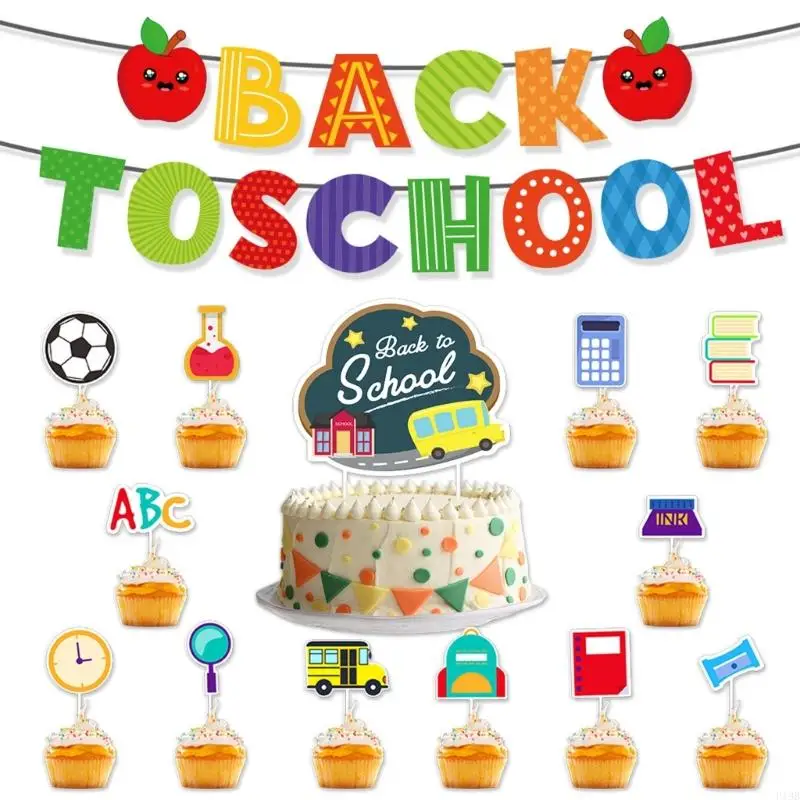 F19B Back to School Party Decoration Set Colorful Paper Pennant Garland with Letters for Classroom, Kindergarten, Welcome
