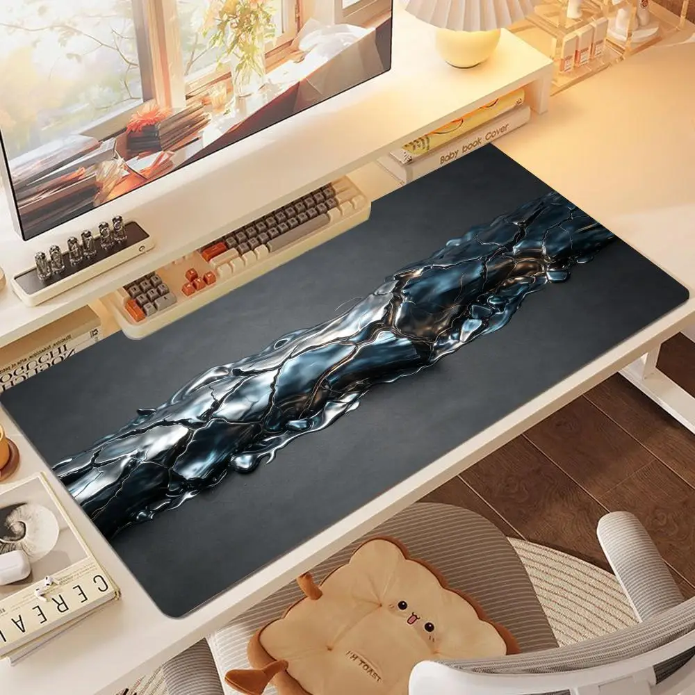 Dark grey blue metallic ore vein texture playmat cool industrial gaming desk mat