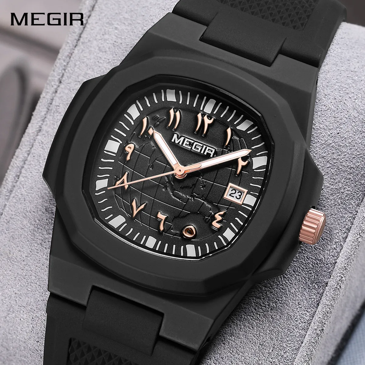 

MEGIR Men Business Wristwatches Slicone Strap Man Quartz Military Watch 3Bar Waterproof Watches Clock Relogio Masculino 8119