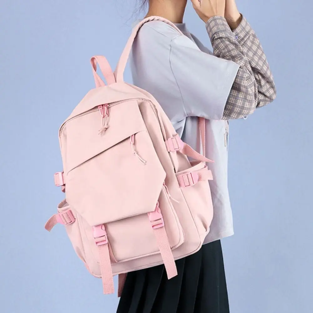 Multi-Function Nylon Backpack Adjustable Solid Color Women Shoulder Bag Laptop Bagpack Large Capacity Students Schoolbag Girls