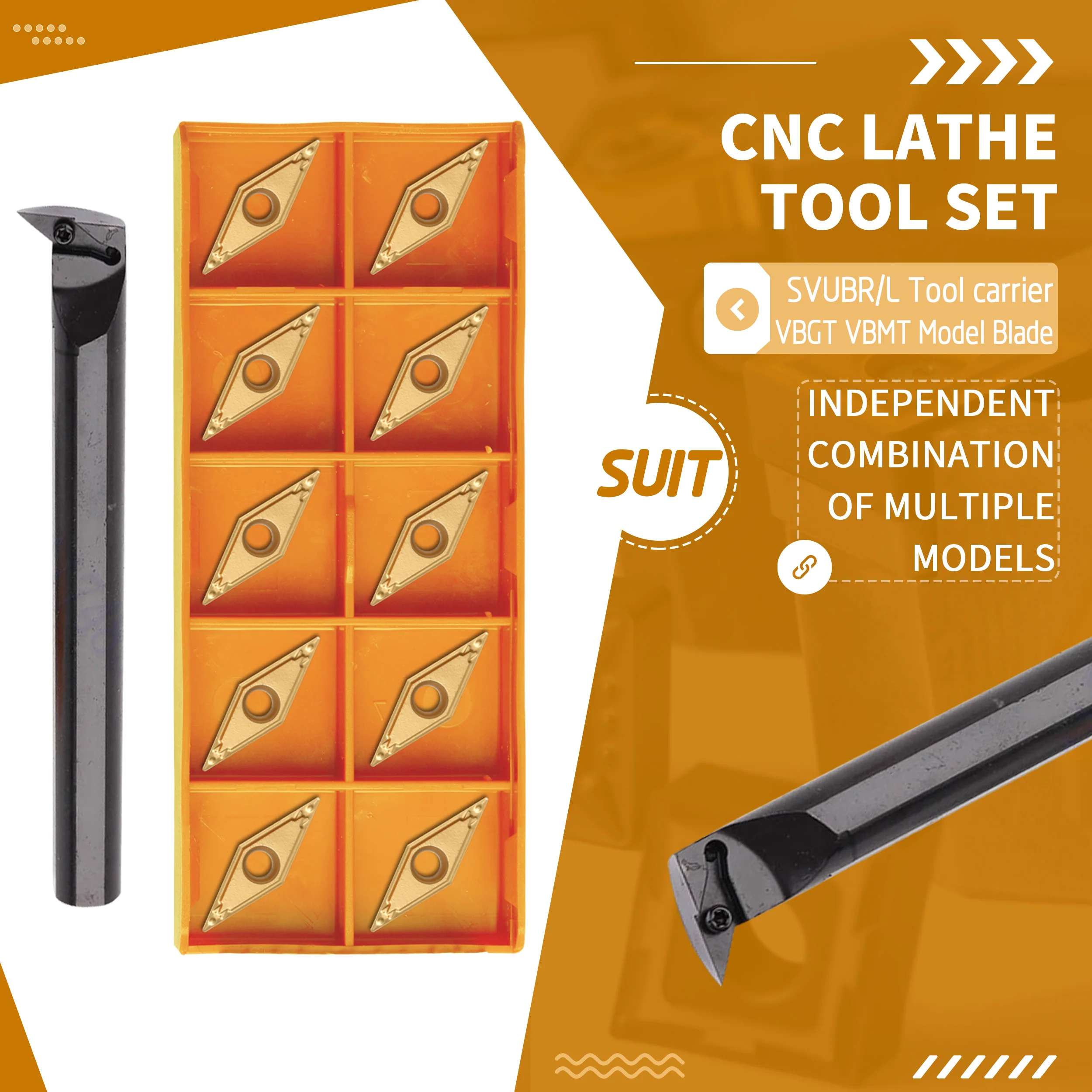 S20R S25S-SVUBR16 CNC Lathe Internal Turning Tool Holder +10Pcs VBGT VBMT1604 Machine Tools Carbide Blade Resistant Wear Seismic