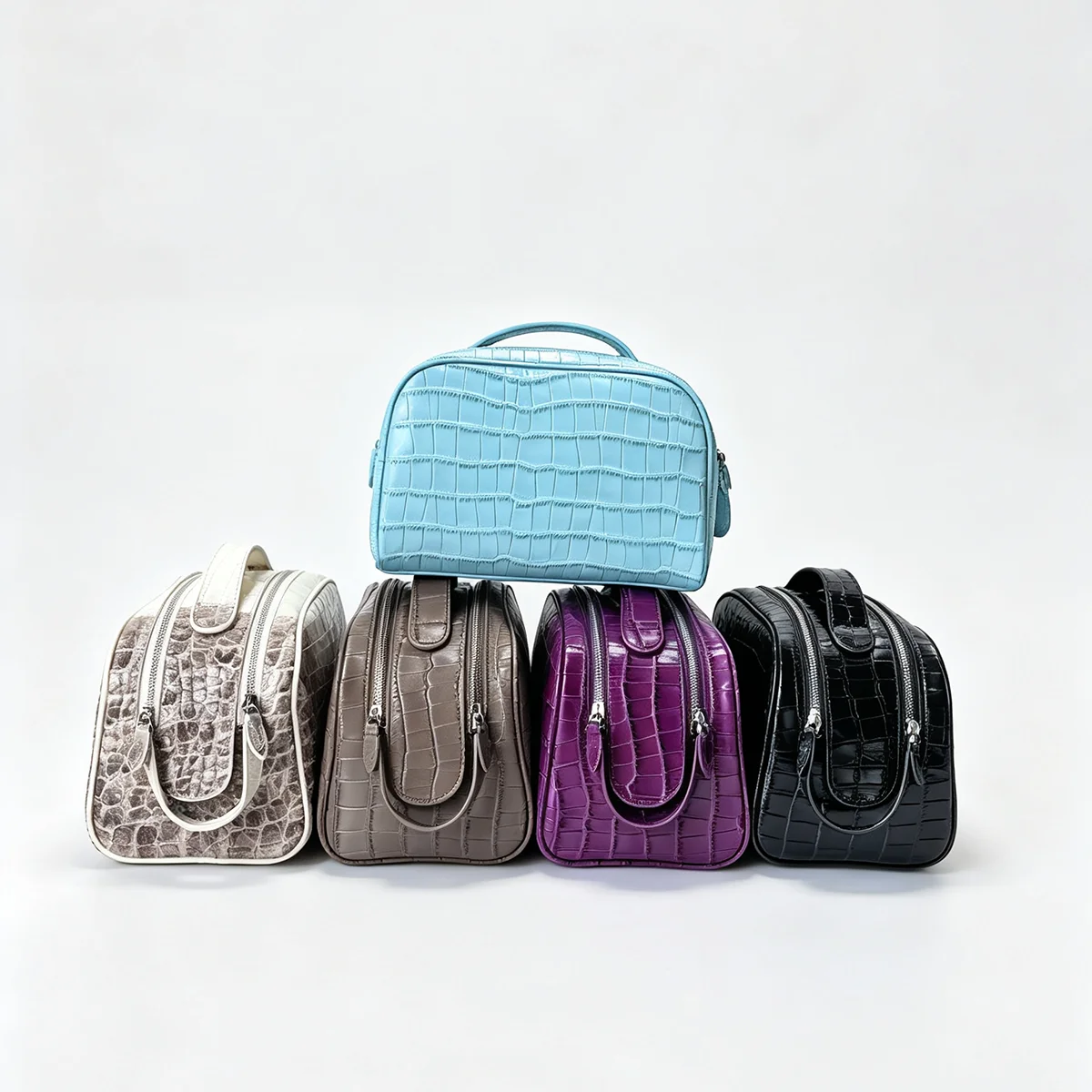 Echtleder-Kosmetiktasche mit Krokodil-Textur, Reise-Kosmetikbeutel, große Kapazität, Unisex-Organizer, mehrere Farben zur Auswahl. – Detail 3